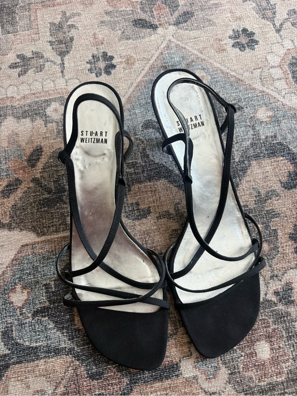 Stuart Weitzman Black Strappy Slingback kitten heels size 11